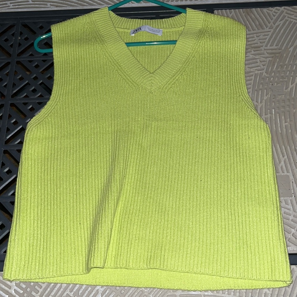 Zara Lime Green Cable Knit Sweater Vest